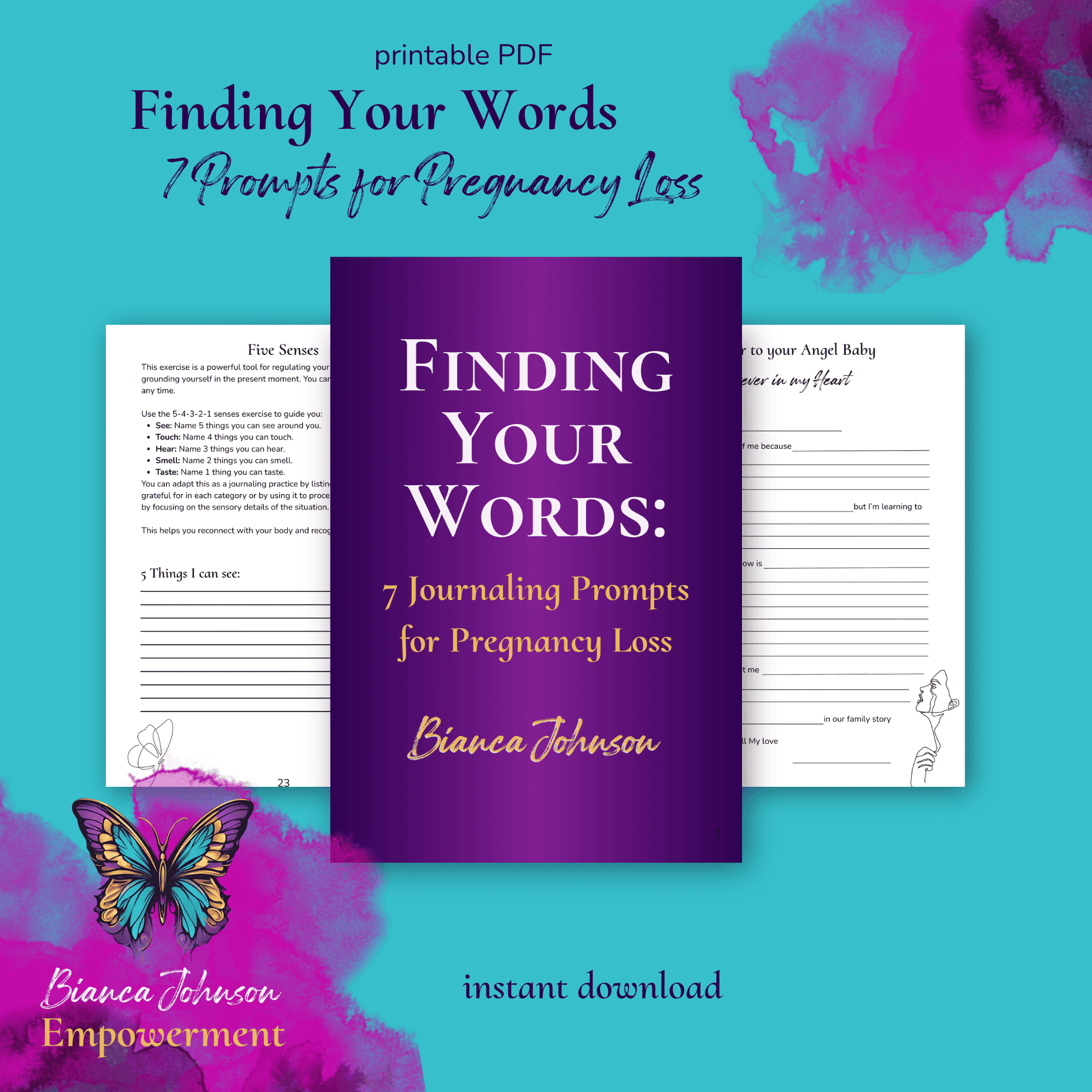 Finding Your Words pregnancy loss journaling prompts free download by Bianca Johnson